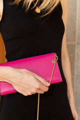 Leather Wallet with Chain Strap and Gold Initial Charm