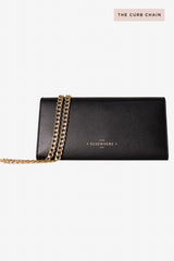 Leather Crossbody Travel Wallet Black with Curb Chain