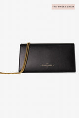 Leather Crossbody Travel Wallet Black with Wheat Chain