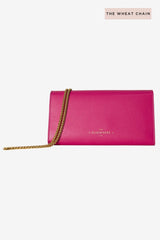 Leather Crossbody Wallet Pink with Wheat Chain