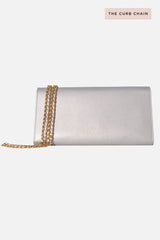 Leather Crossbody Wallet Silver with Curb Chain