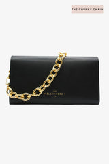 Leather Crossbody Travel Wallet Black with Chunky Chain