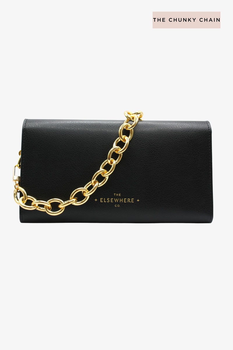 Leather Crossbody Wallet Black with Chunky Chain