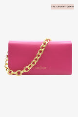 Leather Crossbody Wallet Pink with Chunky Chain