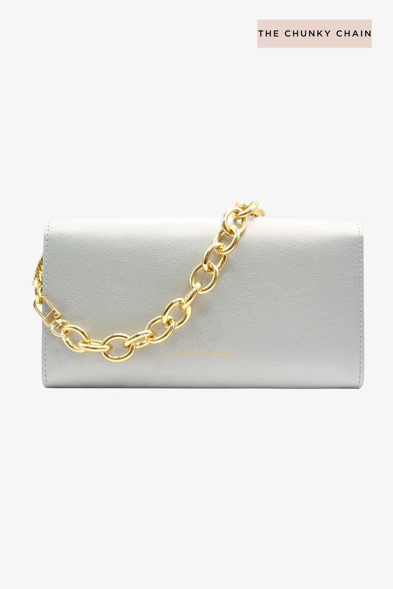 Leather Crossbody Wallet Silver with Chunky Chain