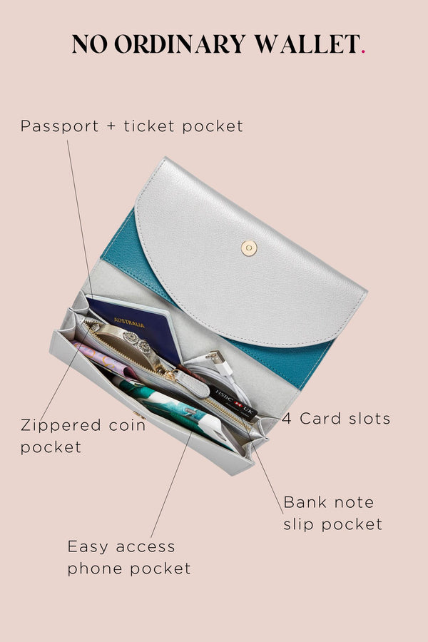 Leather Travel Wallet Silver
