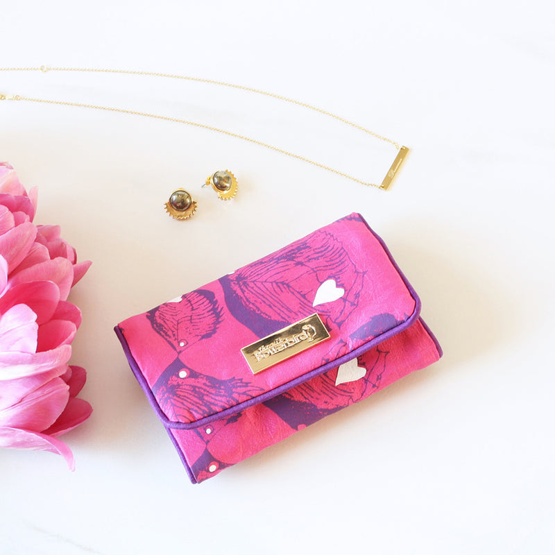 Compact Silk Jewellery Wallet - Tropical Pink (LAST CHANCE)