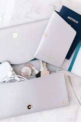 Women's Leather Travel Wallet Set Faraway Silver